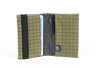 visible variant TB1275-VH TB1277-VH^^The Size 5 Nik's Minimalist Wallet in Taiga (olive green with grey grid) 400 Halcyon.