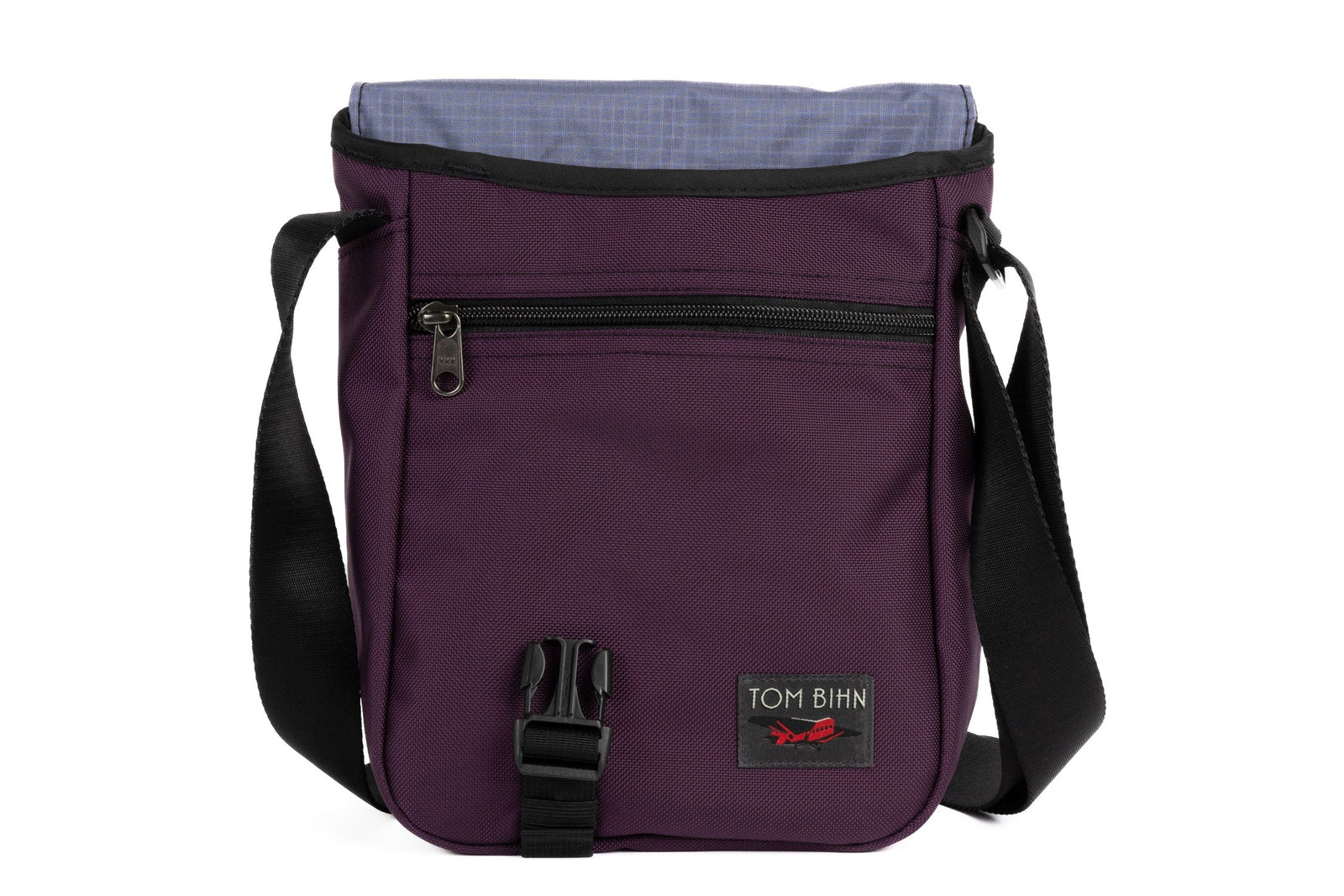 visible variant TB0201-UKDL^^Small Cafe Bag in Aubergine Ballistic with a Dusk 210 Cerylon interior.