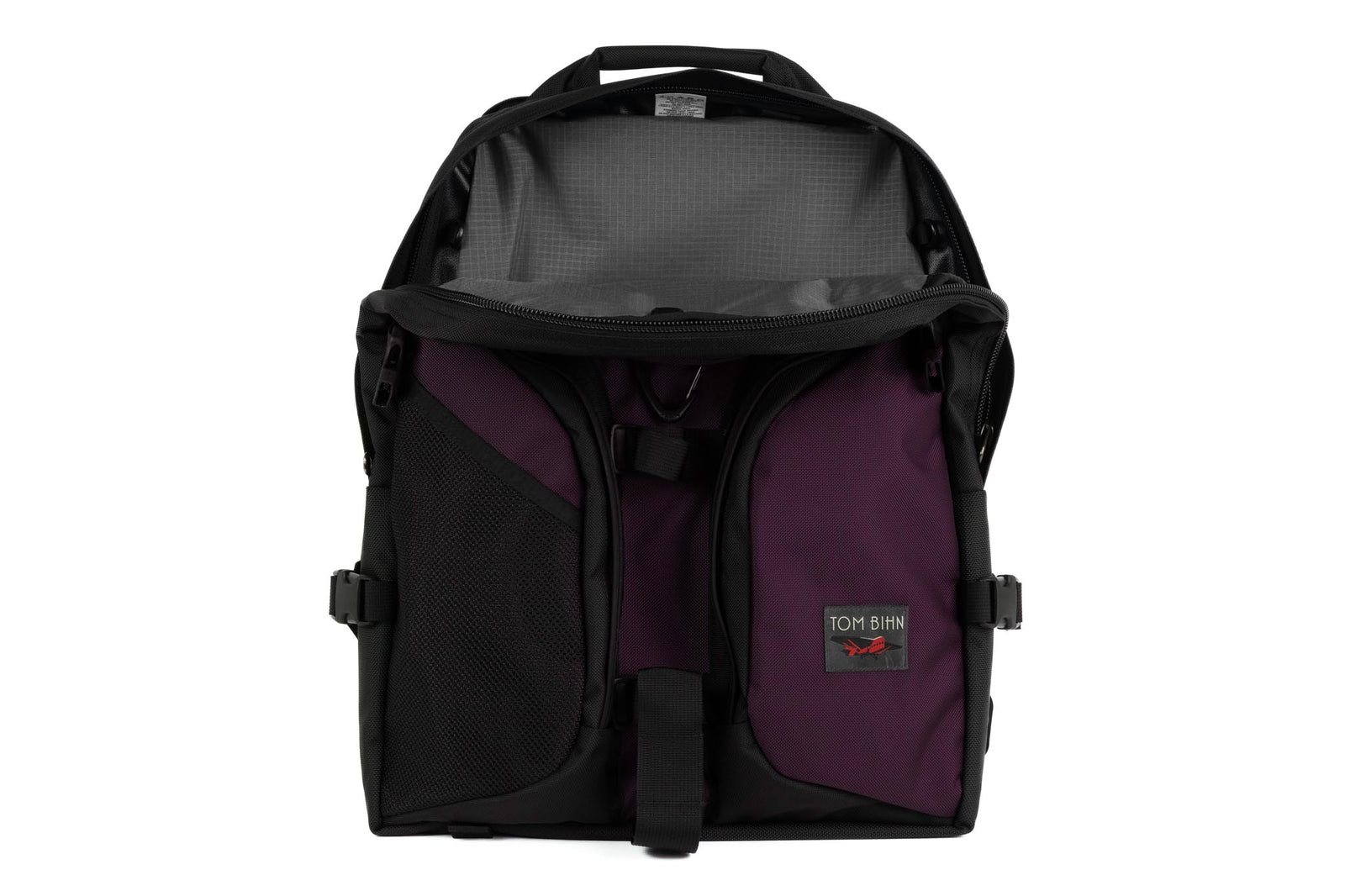 visible variant TB0114-UKGL^^A Brain Bag in Aubergine Ballistic with a Mountain Grey 210 Cerylon interior.
