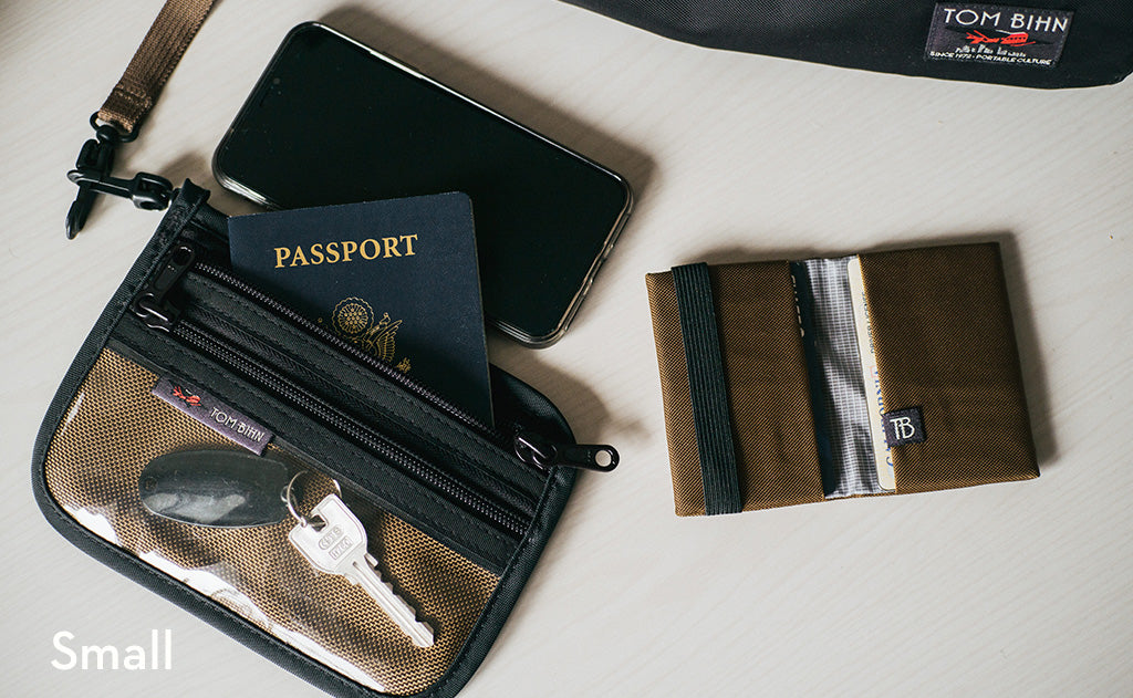 lifestyle visible^^Small Double Organizer Pouch with a passport pouch in it'