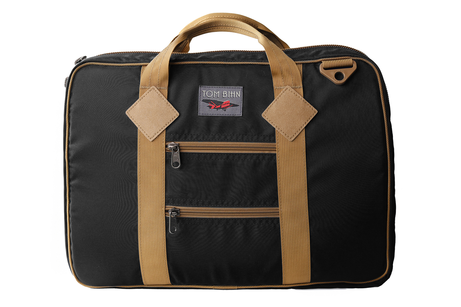 visible variant TB0780-BNSN^^Founder's Briefcase in Black 420 Parapack with Coyote (tan) trim and a logo at the top-middle.