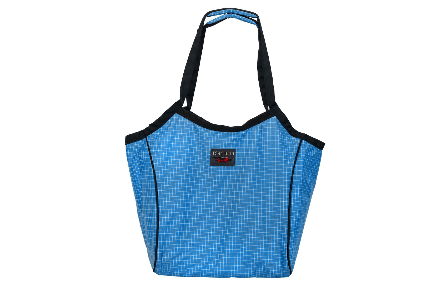 visible variant TB0610-LD^^The Original Large Shop Bag in Island (blue with white grid) 200 Halcyon.