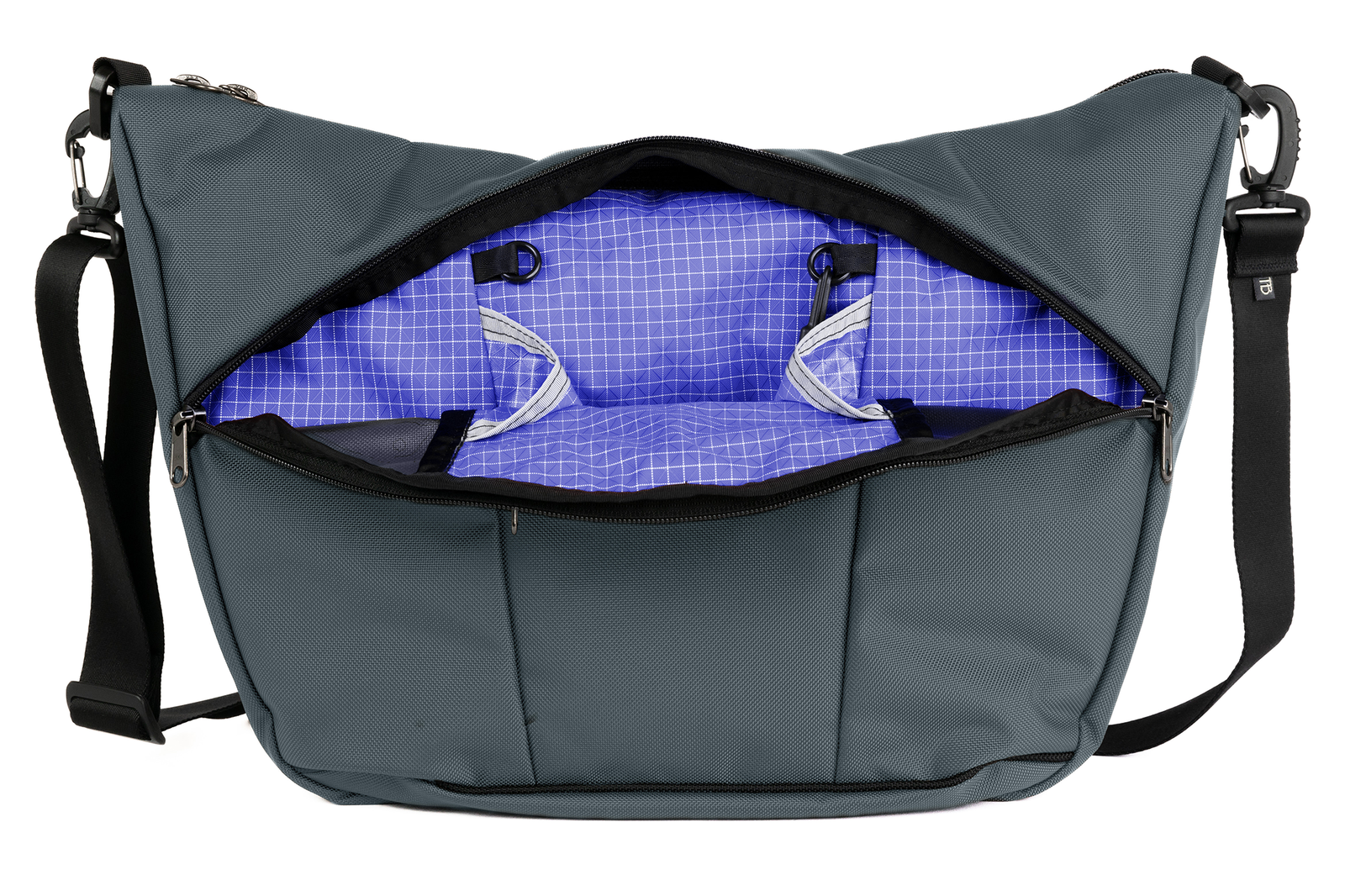 visible variant TB1405-GK9D^^Parental Unit in Nebulous Grey (medium grey) 525 Ballistic with Selkie (purplish-blue with white grid) 200 Halcyon.