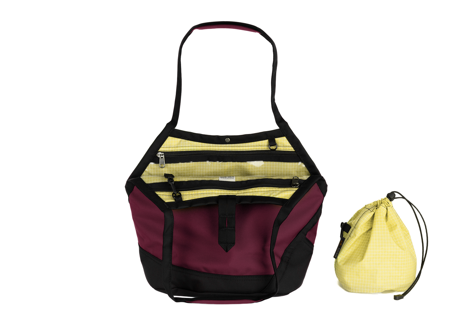 visible variant TB0660-PK2D^^A Swift in Raspberry Ballistic with Lemonade (pale yellow with white grid) 200 Halcyon interior and Yarn Stuff Sack.