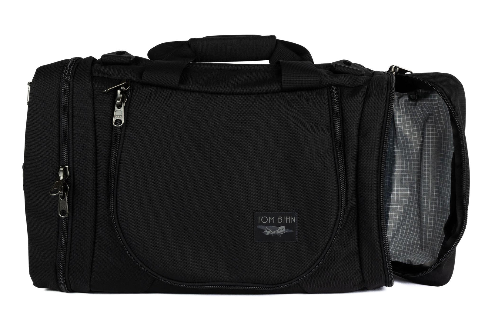 visible variant TB0906-BKND TB0906-BBND^^A Black Ballistic Aeronaut 45 with the End Pocket open showing the Northwest Sky (light-grey) Halcyon.