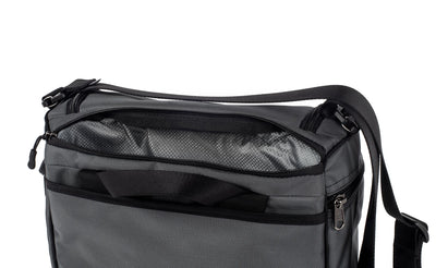 detail visible^^Laptop compartment open at back of Cambiata between the backpack straps and main compartment.