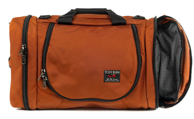 visible variant TB0906-TBND^^A Burnt Orange 1050 Ballistic Aeronaut 45 with the end pocket open showing the Northwest Sky (light-grey) Halcyon.