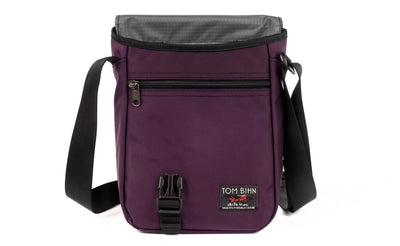 visible variant TB0201-UKGL^^A Small Cafe Bag in Aubergine (dark purple) 525 Ballistic with a Mountain Grey (grey with light grey grid) 210 Cerylon interior.