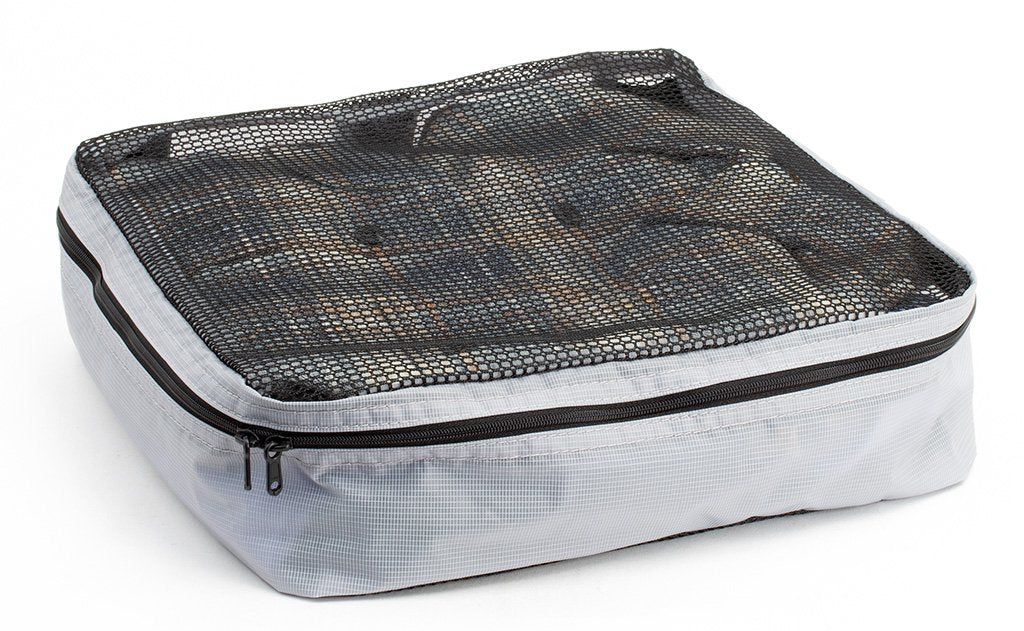 visible variant TB90504-NE^^A filled and zipped closed Northwest Sky (light grey) Aether Large Aeronaut 30 Packing Cube.