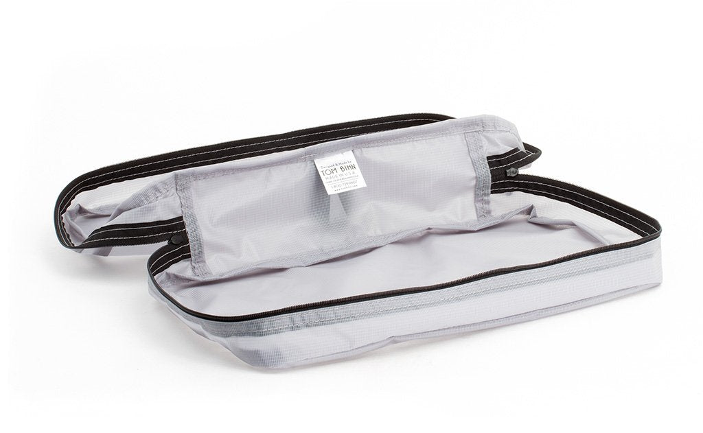 visible variant TB90602-NE^^A empty and open Northwest Sky (light grey) Aether End Pocket Packing Cube for the Aeronaut 45.