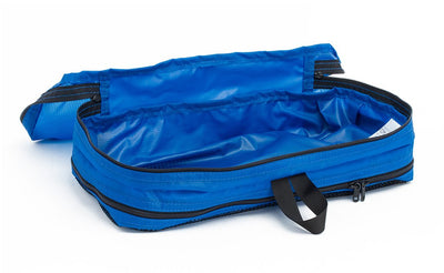 visible variant TB90601-LE^^An empty and open Island (blue) Aether Small Aeronaut 45 Packing Cube open all-fabric side up.