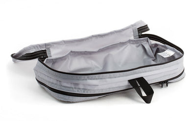 visible variant TB90601-NE^^An empty and open Northwest Sky (light grey) Aether Small Aeronaut 45 Packing Cube open all-fabric side up.