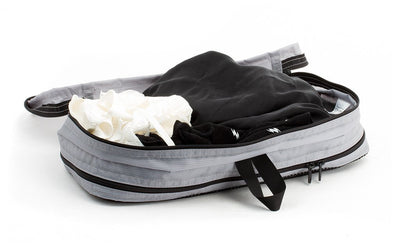 visible variant TB90601-NE^^A few pairs of undergarments in an open Northwest Sky (light grey) Aether Small Aeronaut 45 Packing Cube all-fabric side up.