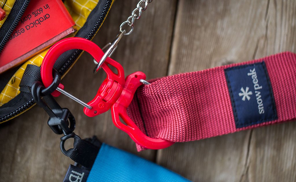 visible variant PT0574-IA PT0574-CA PT0574-BA PT0574-NA^^A double carabiner connecting some items to an o-ring.