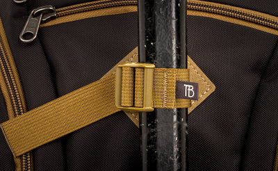 detail visible^^A close shot of an ice axe lashed in place to the lashpoint on the face of the Guide's Edtiion Synapse 25.