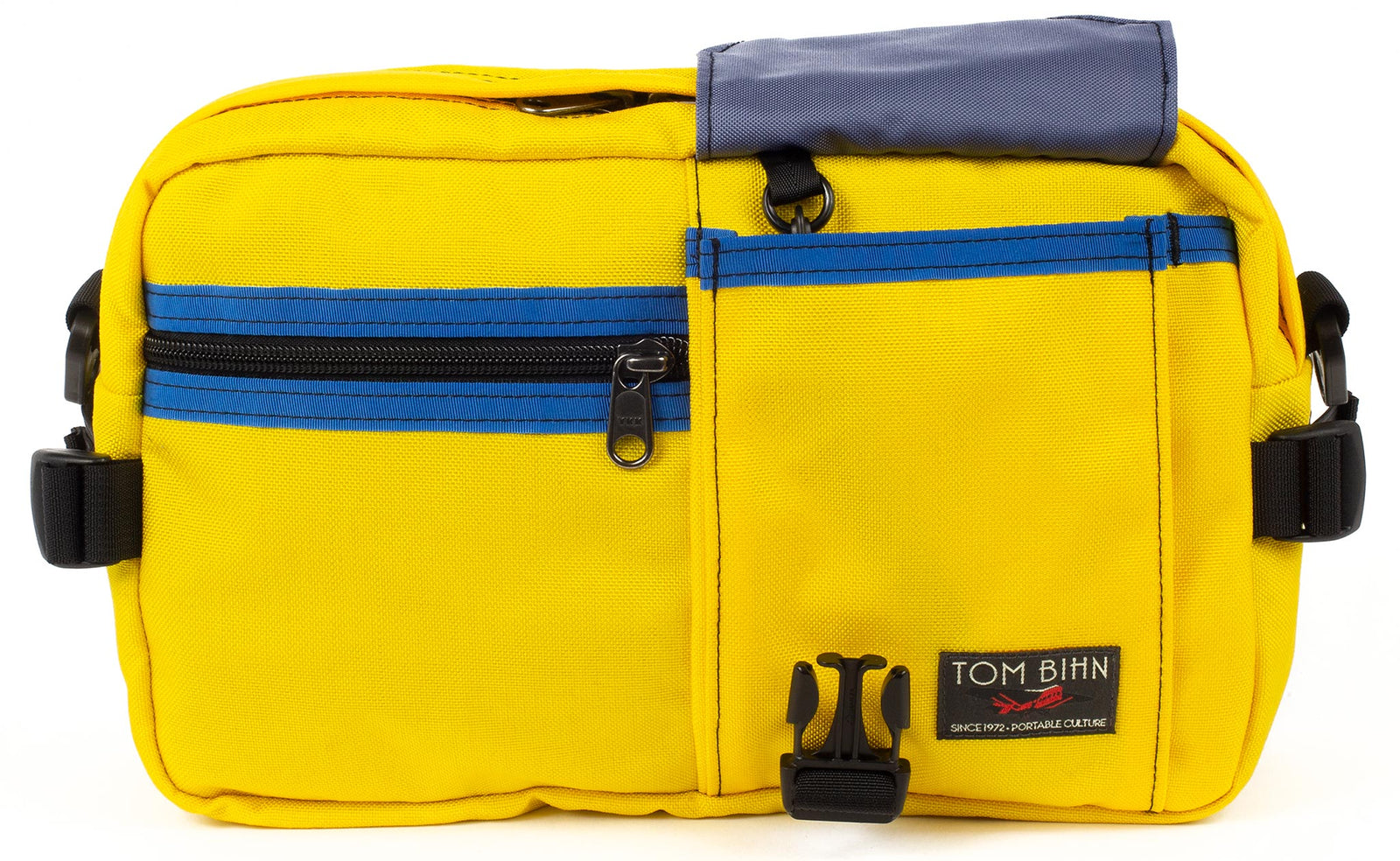 visible variant TB0425-YCDJ^^The LGD in Canary/Royal/Dawn. Front view, front buckle pocket lifted up to show the Dawn lining.