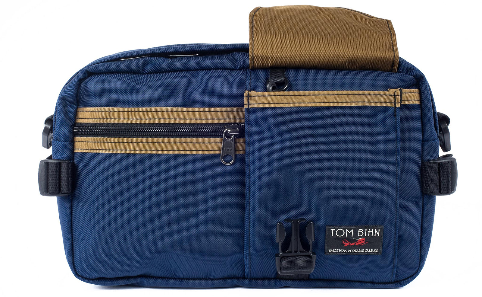 visible variant TB0425-DKCJ^^The LGD in Deep Blue/Coyote/Coyote. Front view, front buckle pocket lifted up to show the Coyote lining.