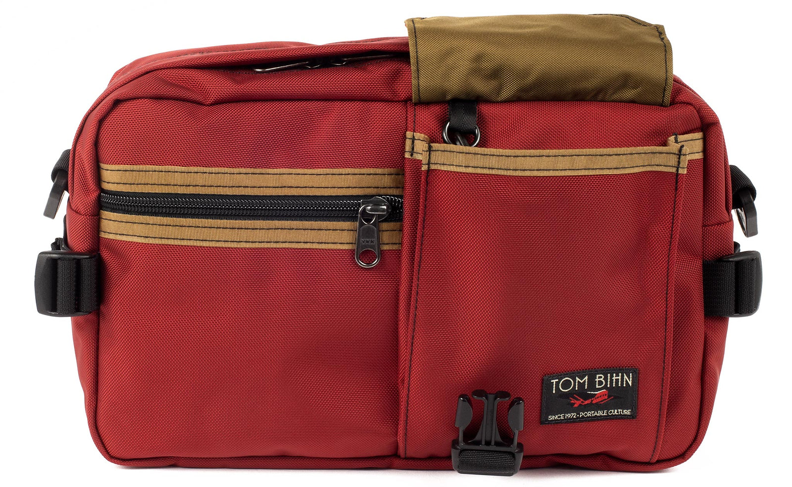 visible variant TB0425-MKCJ^^The LGD in Mars Red/Coyote/Coyote. Front view, front buckle pocket lifted up to show the Coyote lining.