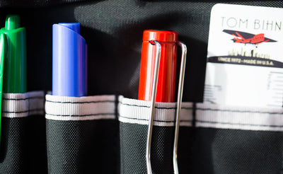 detail visible^^Close shot of the pen/pencil slots in the Field Journal Notebook