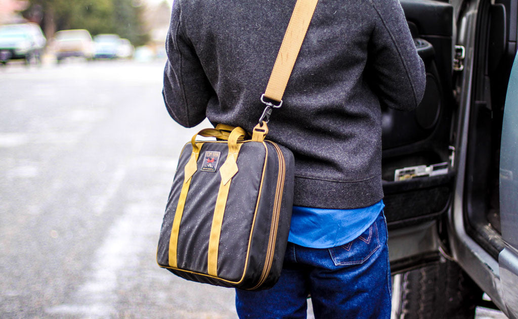 lifestyle visible^^A person wearing the Founder's Briefcase crossbody.