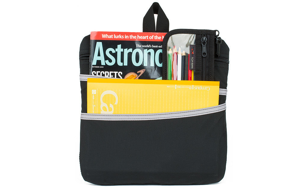 visible variant TB1835-BN^^ The back of the Large Café Bag Freudian Slip, holding a notebook, magazine and a Clear Organizer Pen/Pencil pouch.