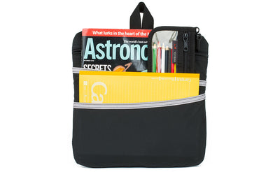 visible variant TB1835-BN^^ The back of the Large Café Bag Freudian Slip, holding a notebook, magazine and a Clear Organizer Pen/Pencil pouch.