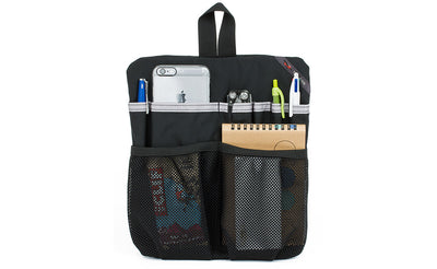 visible variant TB1834-BJ^^ A Black Medium Cafe Bag Freudian Slip, holding a small notebook, pens, multi-tool, and a phone.