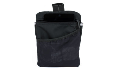 visible variant TB1833-BJ^^ The back of the Blcak Small Cafe Bag Freudian Slip. A Small e-Reader is in the zippered pocket, and a charger is in the slash mesh pocket.