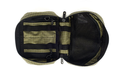 visible variant TB0418-8D^^An open interior shot of the Handy Little Thing #1 in Taiga (olive green with white grid) 200 Halcyon