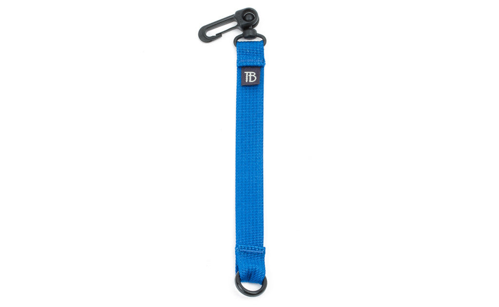 visible variant TB0515-LA^^An 8-inch Island (blue) Key Strap with a snaphook at one end and an o-ring at the other.