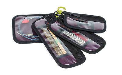 detail visible^^A Wasabi Medium Double Carabiner with all 4 sizes of Knitting Tool Pouch attached.