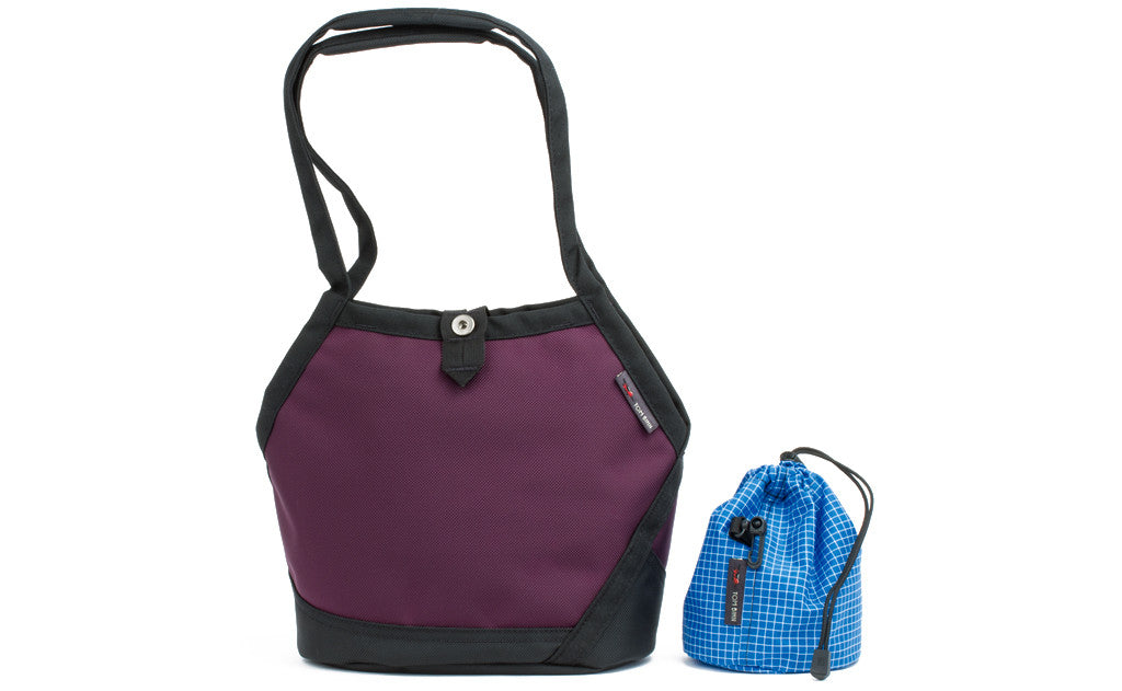 visible variant TB0659-UKLD TB0659-ABLD^^A Little Swift in Aubergine (dark purple) 1050 Ballistic with Island (blue with white grid) 200 Halcyon interior and Yarn Stuff Sack.