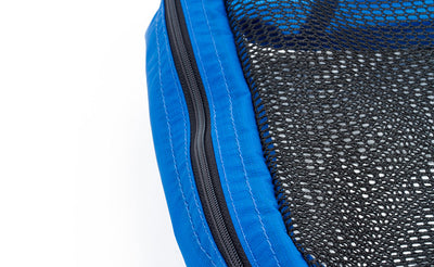 detail visible^^The zipper and mesh top on a Western Flyer Packing Cube in Island (blue) 120 Aether.