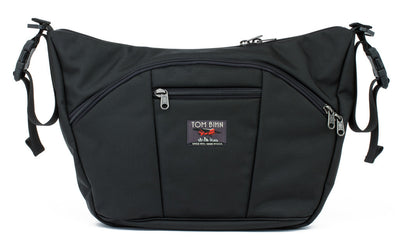 visible^^A pair of stroller/wheelchair adapter straps attached to the shoulder strap d-rings of a Parental Unit in Black 525 Ballistic.