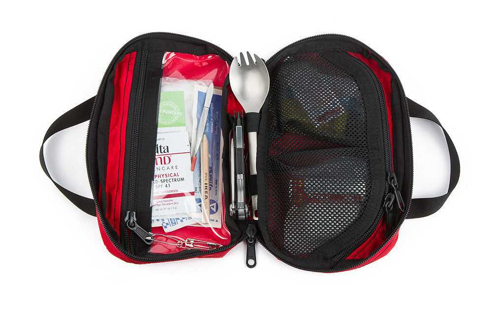 visible variant TB1264-1N^^Interior shot of a filled First Aid Pouch in Red