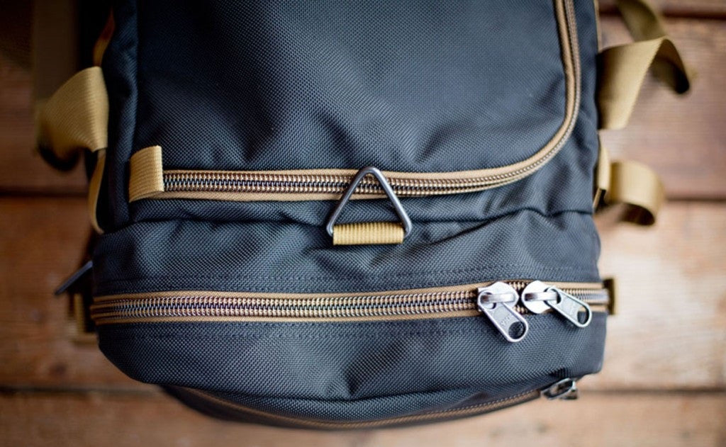detail visible^^A close shot of the end pocket on a Large Road Duffel.