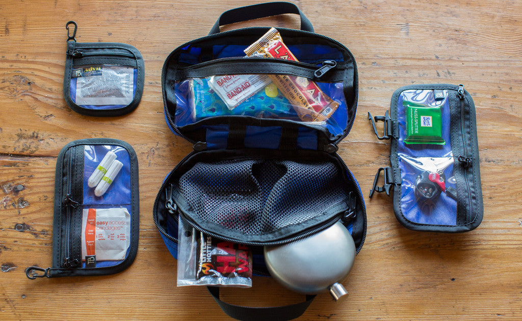 ^^Interior shot of a filled Second Aid Pouch in Blue