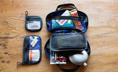^^Interior shot of a filled Second Aid Pouch in Blue