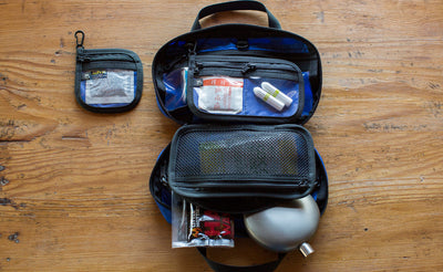 ^^Interior shot of a filled Second Aid Pouch in Blue