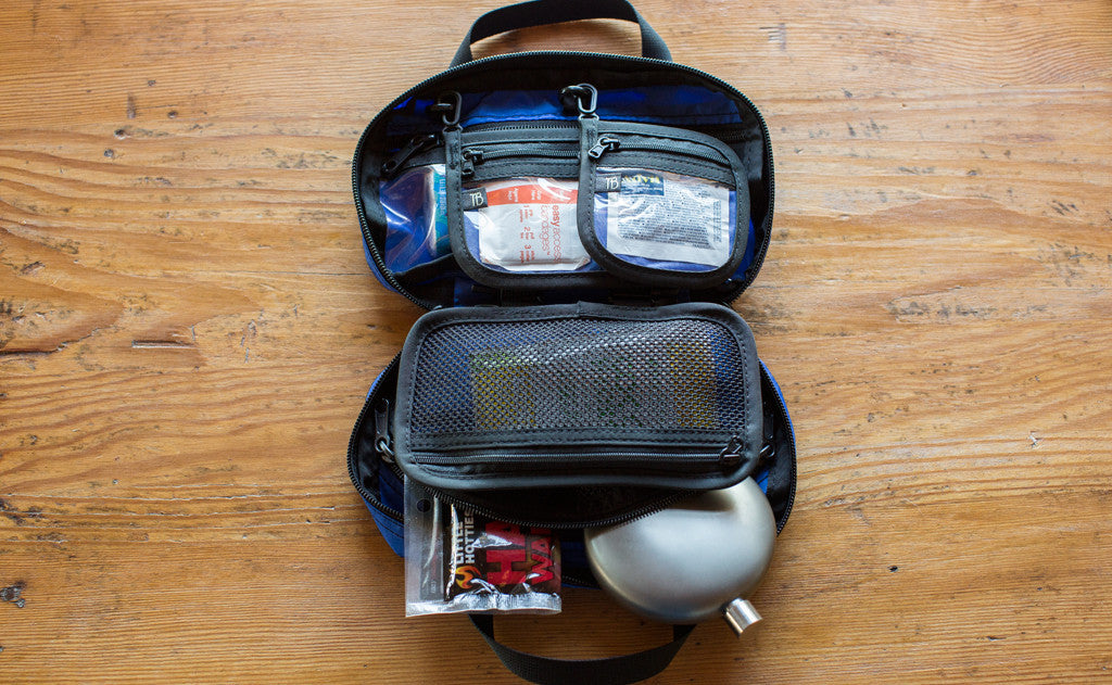 ^^Interior shot of a filled Second Aid Pouch in Blue