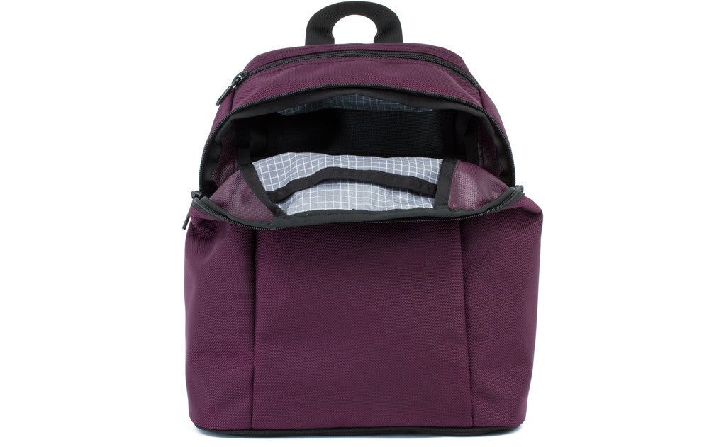 visible variant TB0106-ABND^^The Sprout in Aubergine (purple) 1050 Ballistic with a Northwest Sky (light grey with white grid) 200 Halcyon interior.