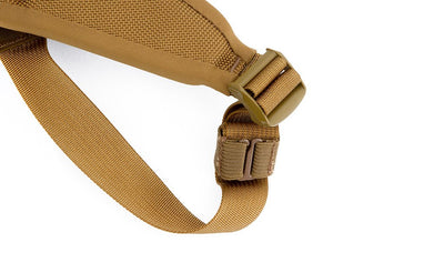 visible variant TB0532-CA^^A Coyote (brown) Strap Keeper holding a shoulder strap's rolled excess length out in place.