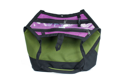 The top of the Swift folded over to reveal the clear urethane zippered pockets.