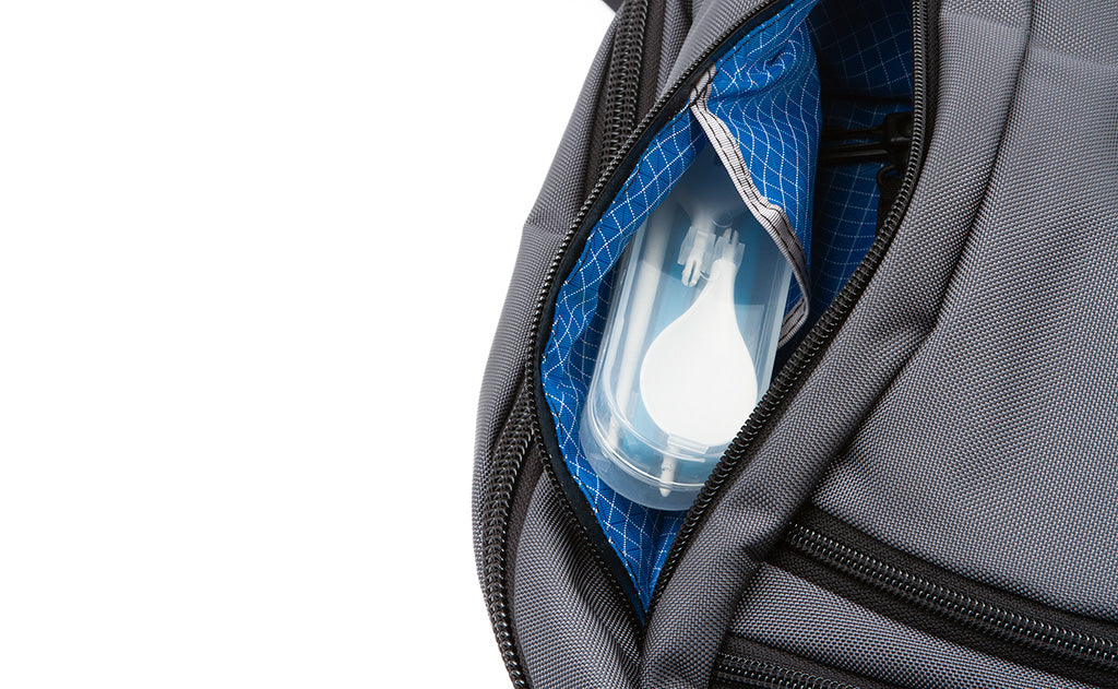 detail visible^^A set of travel utensils in the large interior pocket of the right pocket of the Synik 30.