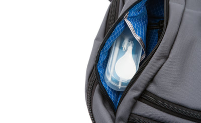 detail visible^^A set of travel utensils in the large interior pocket of the right pocket of the Synik 30.