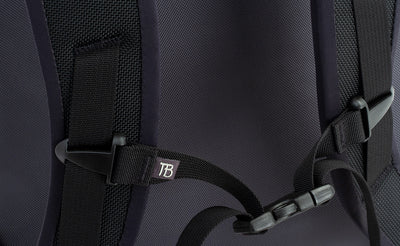 detail visible^^A close shot of the sternum strap attached to the shoulder straps.