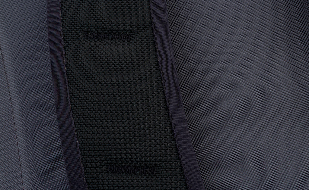 detail visible^^A close shot of the bartacking on the shoulder straps.