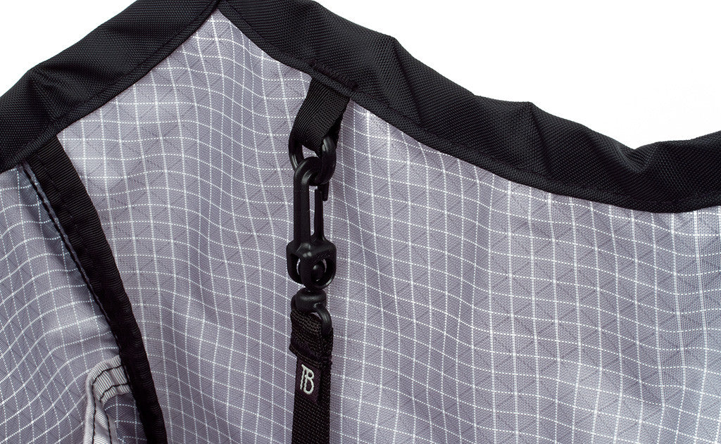 A close shot of the o-ring on the inside of the Original Small Shop Bag with a Key Strap attached.