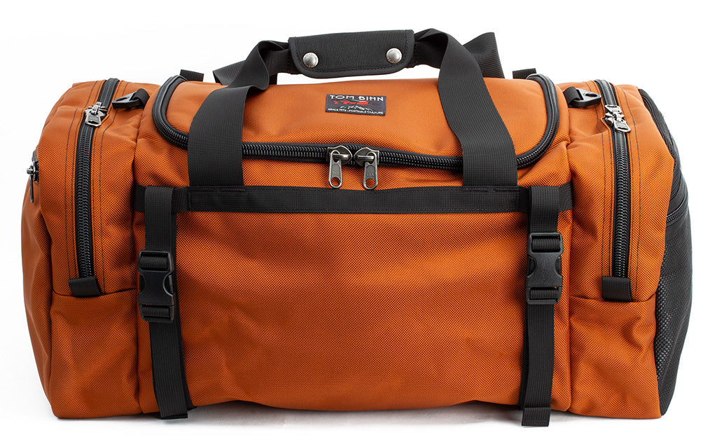 visible variant TB0851-TBLJ^^The Road Buddy Duffel 60 in Burnt Orange 1050 Ballistic.