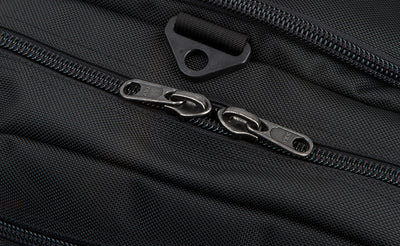 visible detail^^An close shot of the zippers on the Road Buddy Duffel 60.